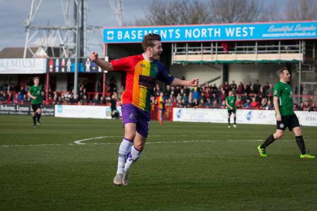 An Altrincham FC wearing an LGBT inspired kit to tackle homophobia in football