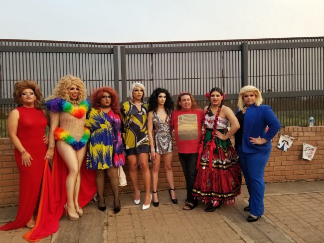 Photo of the drag queens taking part in the border wall protest.