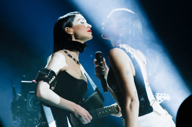 St. Vincent and Dua Lipa perform onstage at the 61st annual GRAMMY Awards.