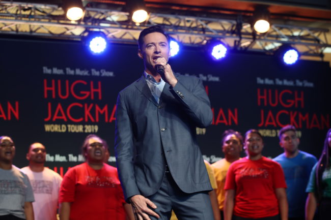Actor Hugh Jackman performs with students from AUT's South Campus on February 27, 2019.