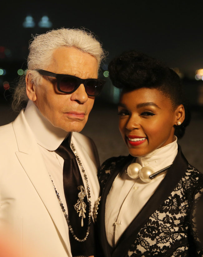 Photo of Karl Lagerfield, who has died, with Janelle Monae.