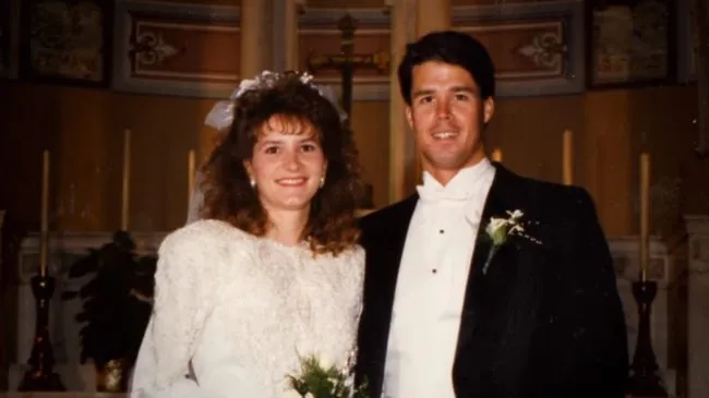 The real John Meehan and Tonia Bales on their wedding day. (Netflix)