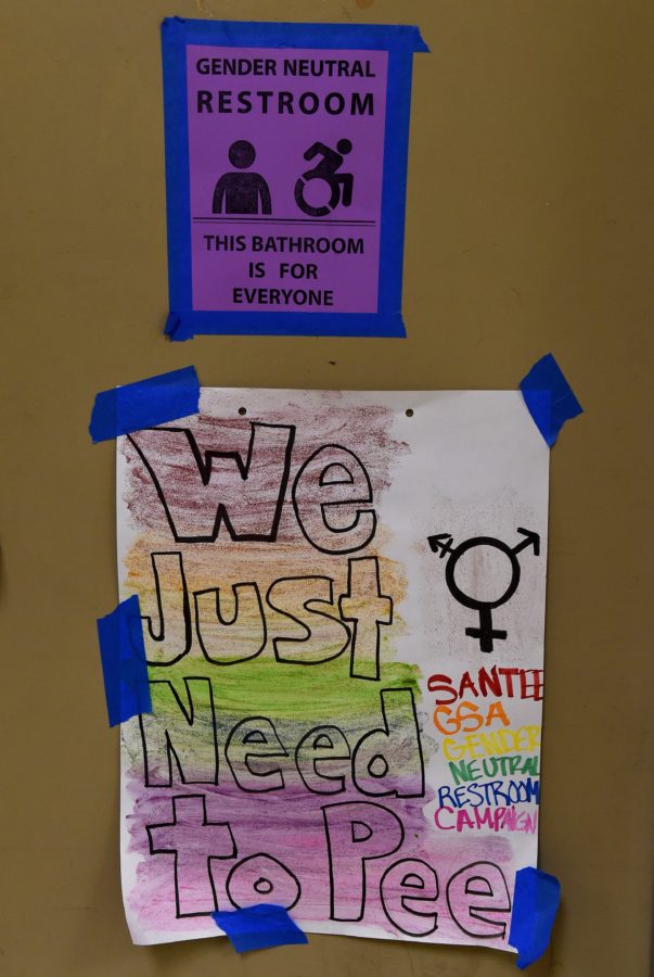 Signs created by students at a High School in Los Angeles, California promote a gender-neutral bathroom