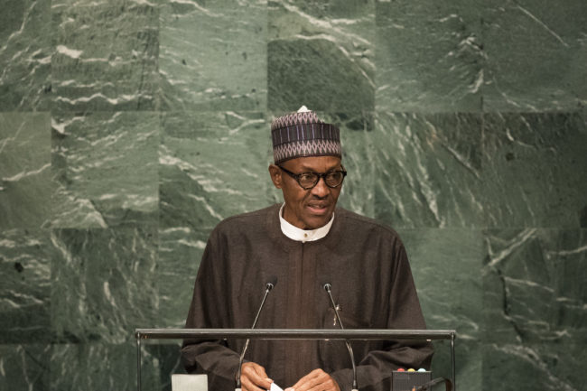 President of Nigeria Muhammadu Buhari addresses the United Nations General Assembly at UN headquarters, September 20, 2016 in New York City.
