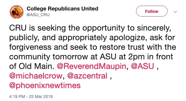 College Republicans United expressed regret for the messages in a tweet.