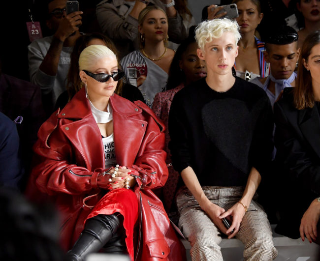Christina Aguilera and Troye Sivan attend the Christian Cowan - Front Row during New York Fashion Week