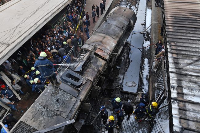 Picture of the fatal train crash in Cairo, Egypt, which spurred calls for anti-government protests from various activists, including, allegedly, trans activist Malak al-Kashef 