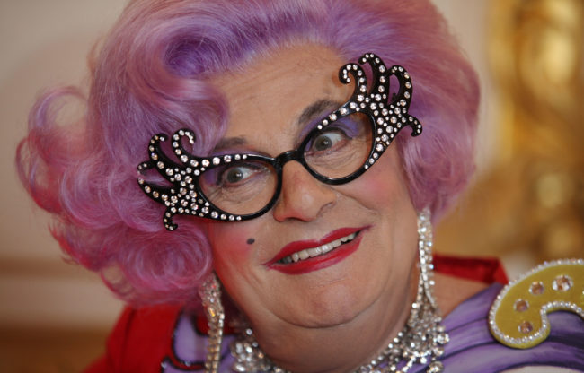 Dame Edna Everage, aka Barry Humphries attends a Royal Wedding International Media Event in London West End at Lancaster House on April 26, 2011 
