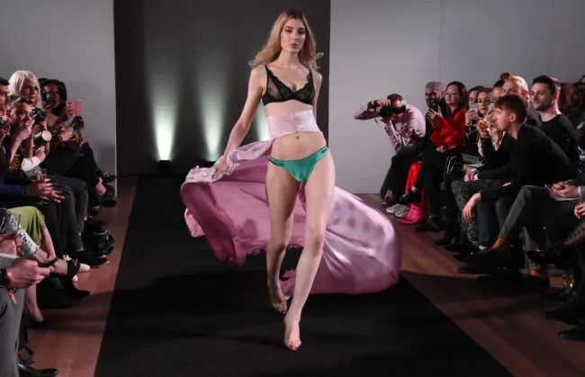 Models walk the runway during the launch of the World's First Transgender Lingerie Brand 'GI Collection' at Glaziers Hall on February 28, 2019 in London, England.