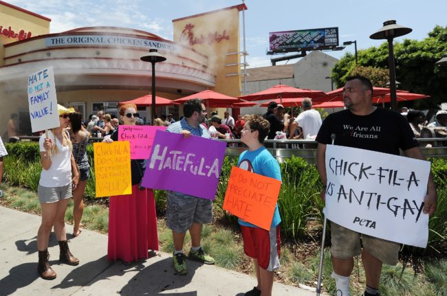Chick-fil-A protestors against their anti-LGBT behaviour 