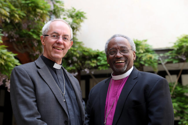 The Archbishop of Canterbury Justin Welby (L) with American bishop Michael Curry