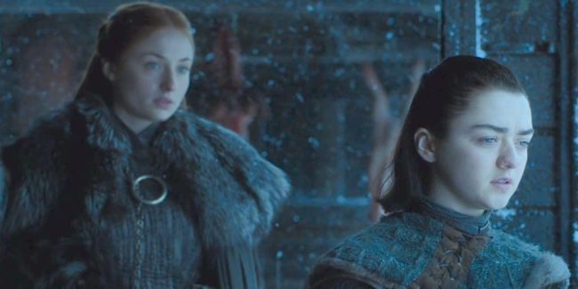 Game of Thrones stars Maisie Williams and Sophie Turner as sisters Arya Stark and Sansa Stark