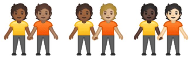 Gender neutral couple emojis which will come to phones alongside interracial same-sex couple emojis.