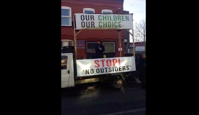 The man addressing the rally on Thursday demanded the abolition of the No Outsiders programme at the Birmingham school.