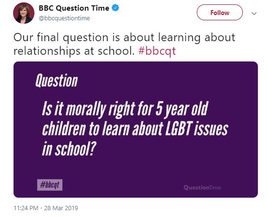 Question Time asked whether teaching about LGBT+ issues is 'morally right'