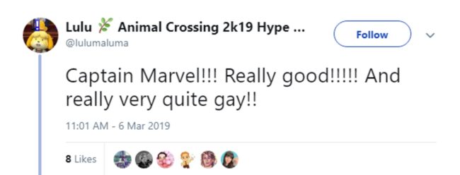 One of many tweets about how people thought Captain Marvel was gay.