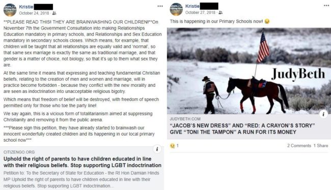 The Facebook posts about LGBT 'brainwashing' got Krissie Higgs suspended (Christian Concern)