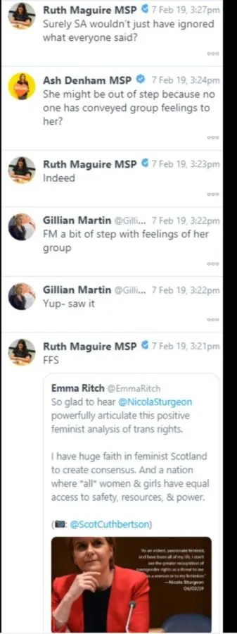 In leaked Twitter direct messages, several SNP MSPs criticised Nicola Sturgeon for comments in support of trans rights