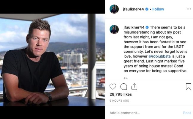 Australian cricketer James Faulkner clarified the meaning of his previous post.