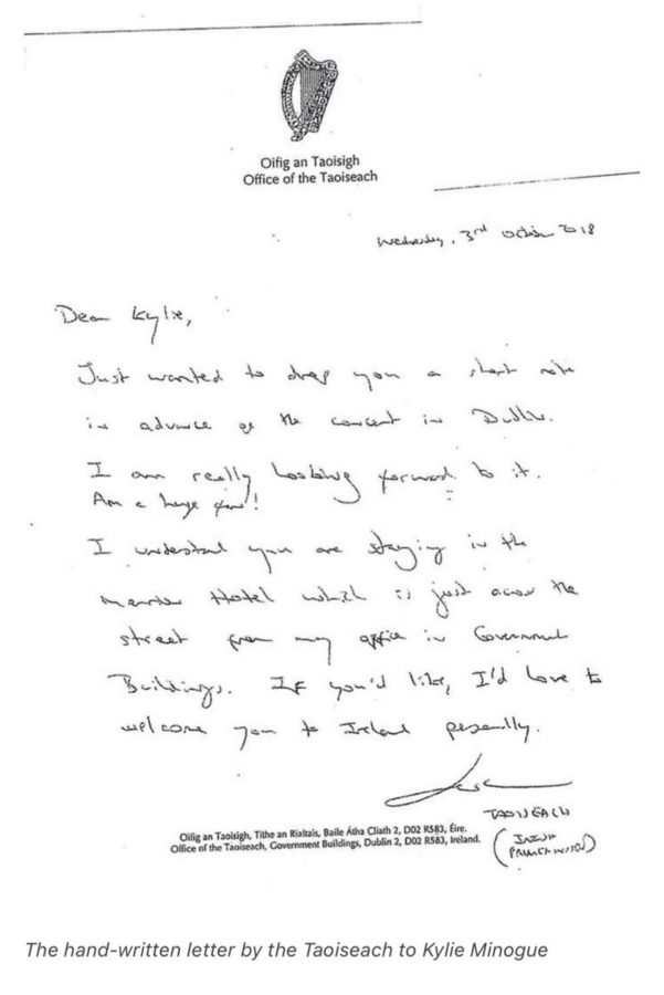 The letter that Leo Varadkar wrote to Kylie Minogue.