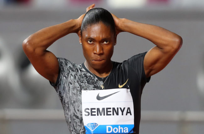 Caster Semenya of South Africa looks on prior to competing in the Women's 800 metres during the IAAF Diamond League event at the Khalifa International Stadium on May 03, 2019 in Doha, Qatar. 