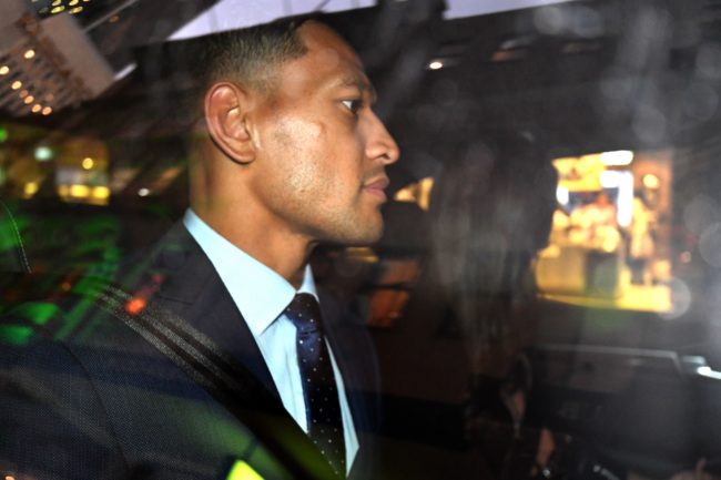 Australia's full-back Israel Folau leaves after a code of conduct hearing in Sydney on May 7, 2019.