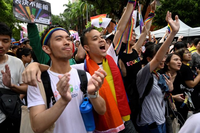 Supporters of same-sex marriage in Taiwan rejoice at the vote recognising marriage equality. 