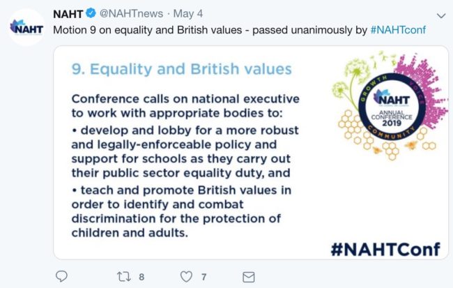 The motion the NAHT passed in support of clearer guidance on LGBT+ relationships education.