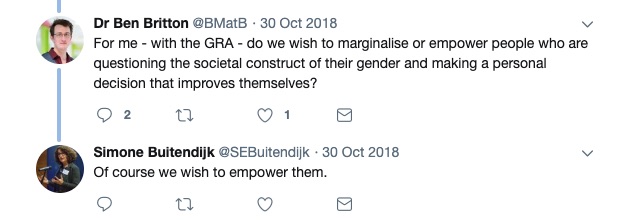 In a twitter exchange, mperial College London Vice-Provost Simone Buitendijk expressed support for empowering those who question gender construct.