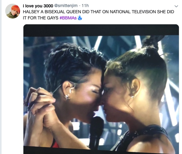 Fans react to Halsey performing "Without Me" with a same-sex choreography at Billboards Music Awards.