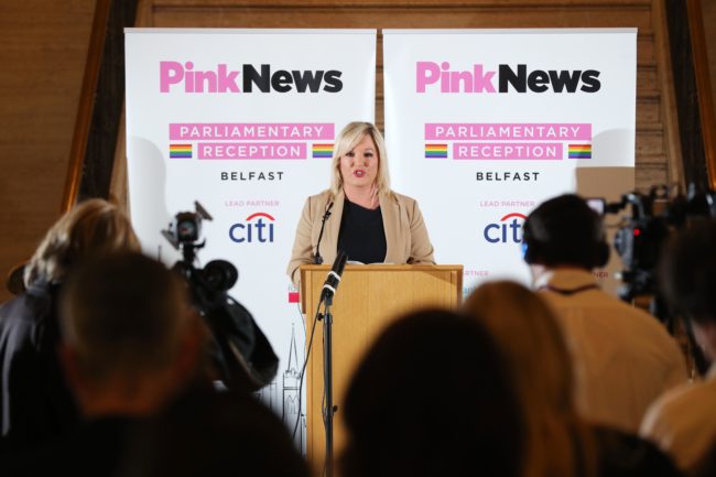 Michelle O'Neill speaks to a crowd